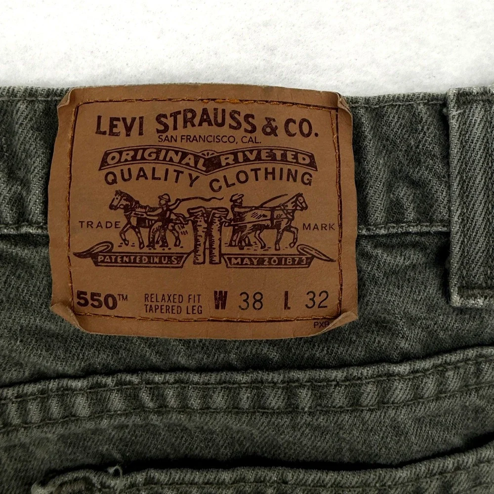 Vintage Levis 550 Orange Tab Jeans 38x32 Relaxed Tapered Grey Green Made‎ in USA